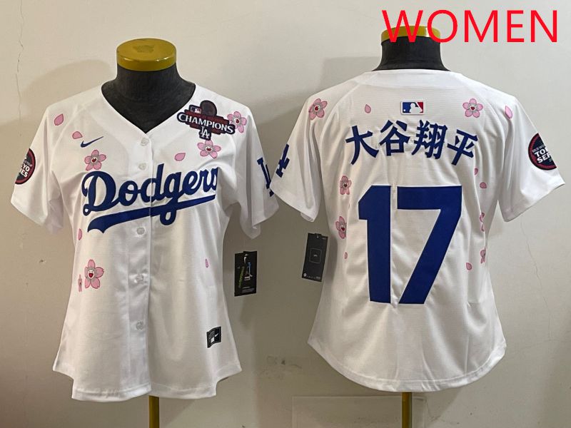 Women Los Angeles Dodgers #17 Ohtani White Sakura Edition 2025 Nike MLB Jersey style 10->women mlb jersey->Women Jersey